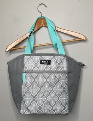 Igloo Insulated Lunch Tote Cooler Bag Gray White Turquoise Zip Pocket