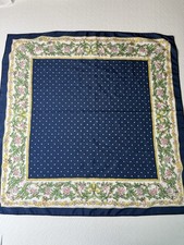 Vintage Navy Blue Floral Polka Dot Scarf 31  x31  Square 100 Polyester