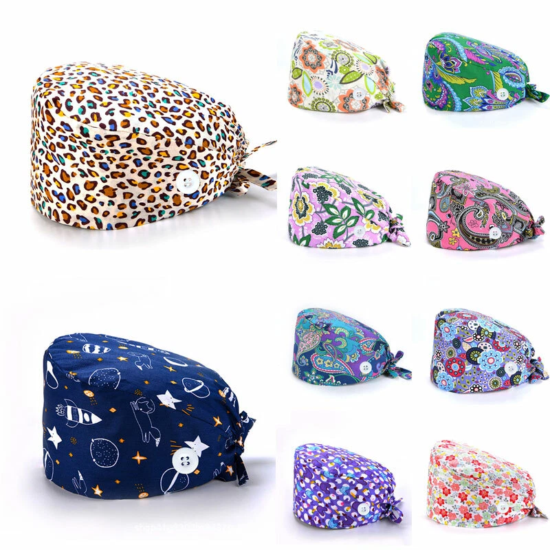 Unisex Surgical Scrub Cap Hat with Buttons Women Men Hospital Doctor Nurses US - Image 3 of 4