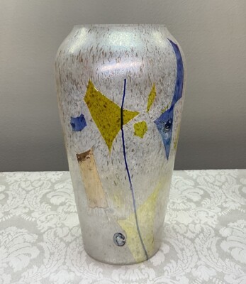 Iridescent  Fused Abstract Art Glass Vase 10 1/2'' Tall by The Chroma Collection