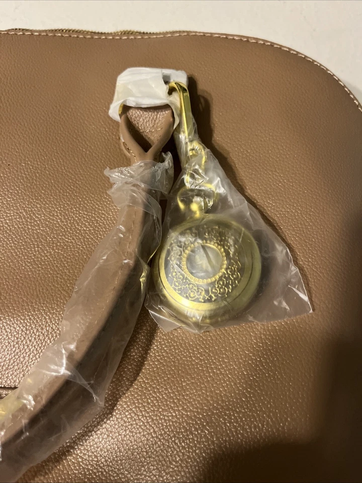 Bolso de Mano Joy & Iman Grande Bronceado Cuero Genuino Cúpula Cartera con Reloj de Bolsillo Foto 2 de 4