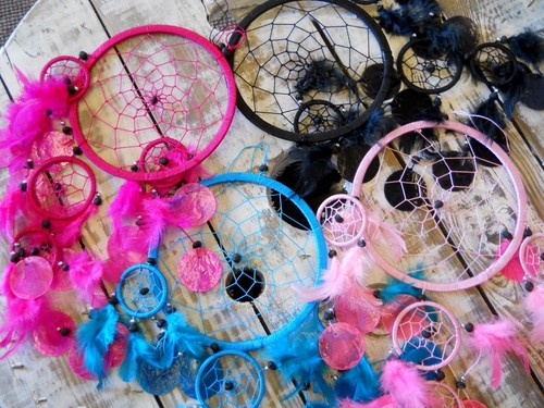 Amazing Dreamcatcher Mobile 50 cm PINK Colour Capiz Shell & Feathers Handmade - Picture 9 of 9