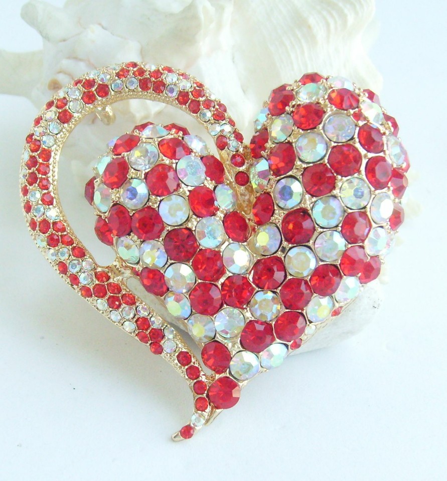 Austrian Crystal Heart Brooch Pin - Rhinestone Crystal Jewelry, 2.76 Inch, With Gift Box, Can Be Used As Pendant - View #8