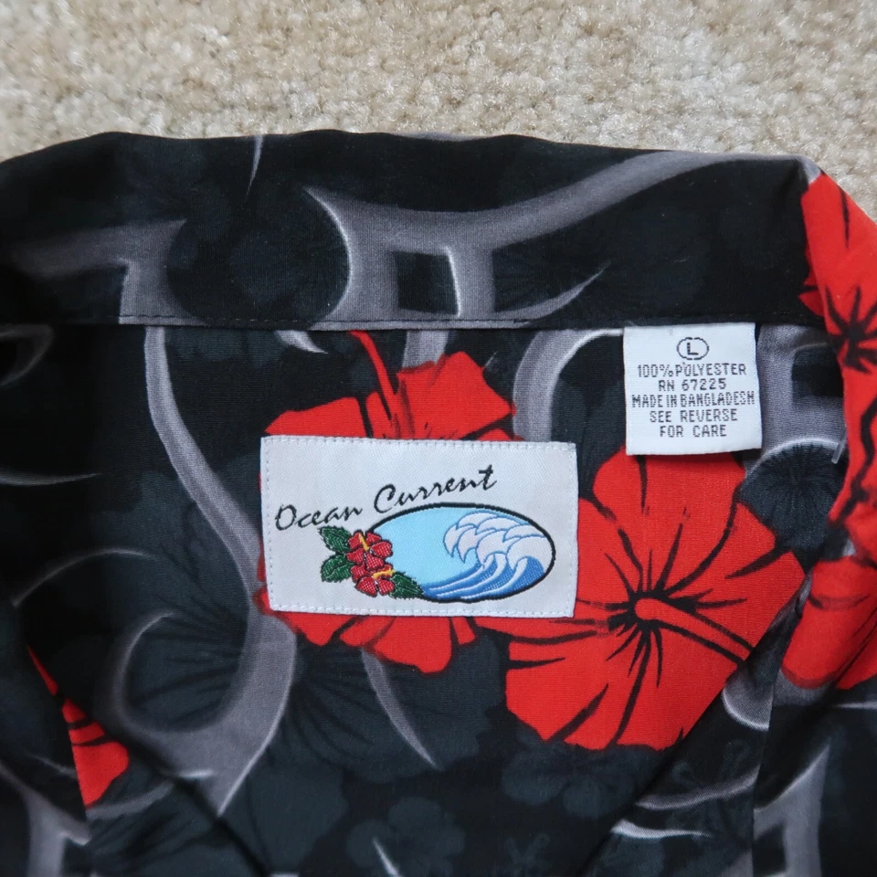 Vintage Ocean Current Short Sleeve Button up shirt Men's Large Red Tribal Floral - Image 3 of 4