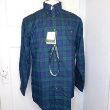 New Orvis Mens Sz M Plaid Cotton Wool Blend Button Down Shirt Blackwatch