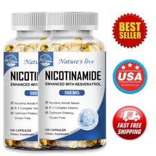 NAD Supplement - Nicotinamide 500mg Resveratrol 100mg - Anti-Aging (2 Pack)