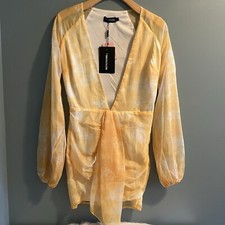 Pretty Little Thing Chartreuse Tie Dye Chiffon Bodycon Dress Size 2 New With Tag