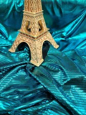 Teal Stretch Fabric By the Yard Metallic Square Pattern Spandex Foil