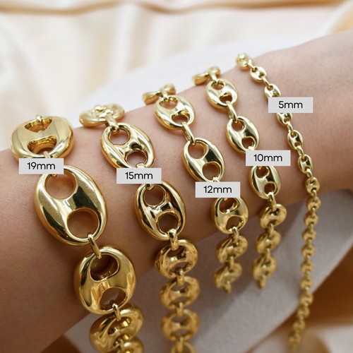 14K Real Gold-Puffed Mariner Anchor Link Chain Bracelet-Puffed Real Yellow Gold - Picture 3 of 12