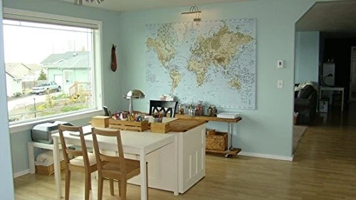 IKEA PREMIAR World Map Atlas Canvas & Aluminum Frame 78" Picture Large Art - Image 2 of 2