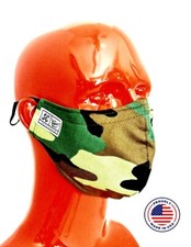 Green Camouflage Print Fabric Face Mask Filter Pocket Adjustable