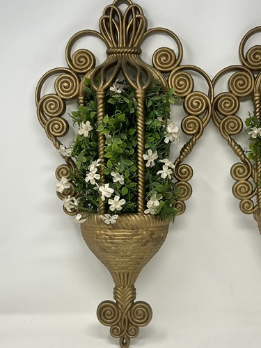 Set Of 2 Homco Wicker Style Wall Planter Hanging Vintage Burwood MCM 1970 - Picture 8 of 23