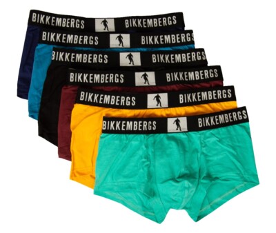BIKKEMBERGS Herren Boxershorts 6er Pack Stretch Sichtbar Paris Bein Baumwolle Elast