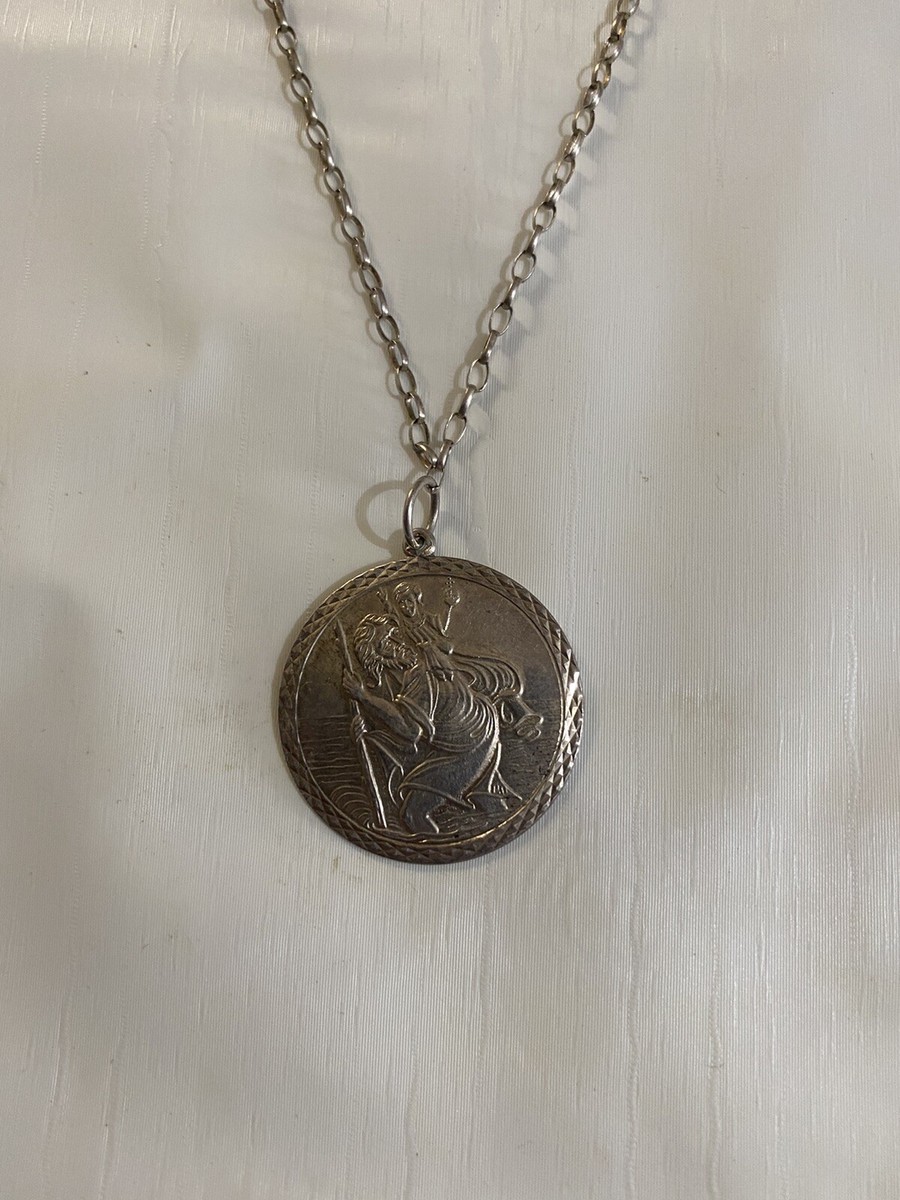 Vintage 1950s St Christopher Sterling Silver 925 Necklace