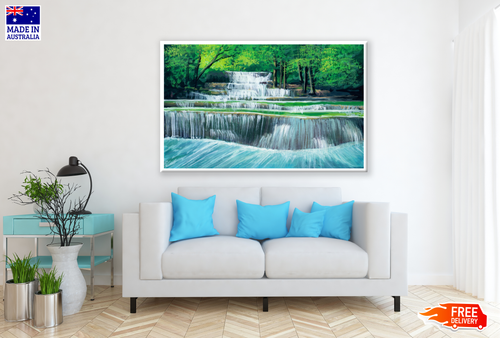 Tableau Sur Toile Sunset Waterfall - Forêt Cascade Coucher De Soleil, Déco Maison, Choix Taille