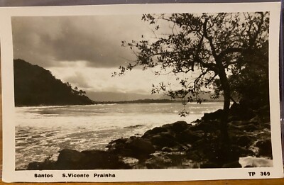 Brazil RPPC Postcard Santos Is SAO VICENTE PRAINHA Beach Waves Real Photo TP 369