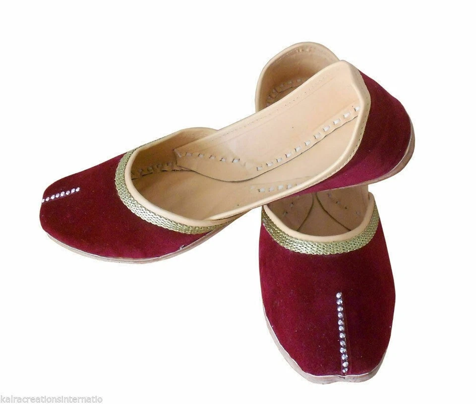 Mujeres Zapatos Informales Cuero Hecho a Mano Indio Mocasines Jutties Mojaries Granate EE. UU. 10 Foto 2 de 4