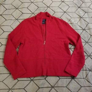 red zip cardigan