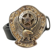 Harley-Davidson Belt Buckle with Leather Belt Mens Size 38 Rare Vintage