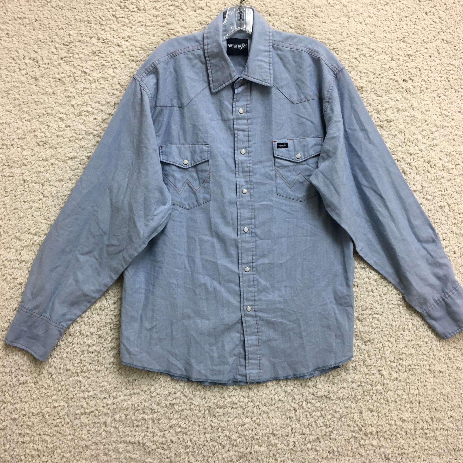 Wrangler Button Up Shirt 2XL Adult Blue Denim Pearl Snap Cowboy Western Mens XXL