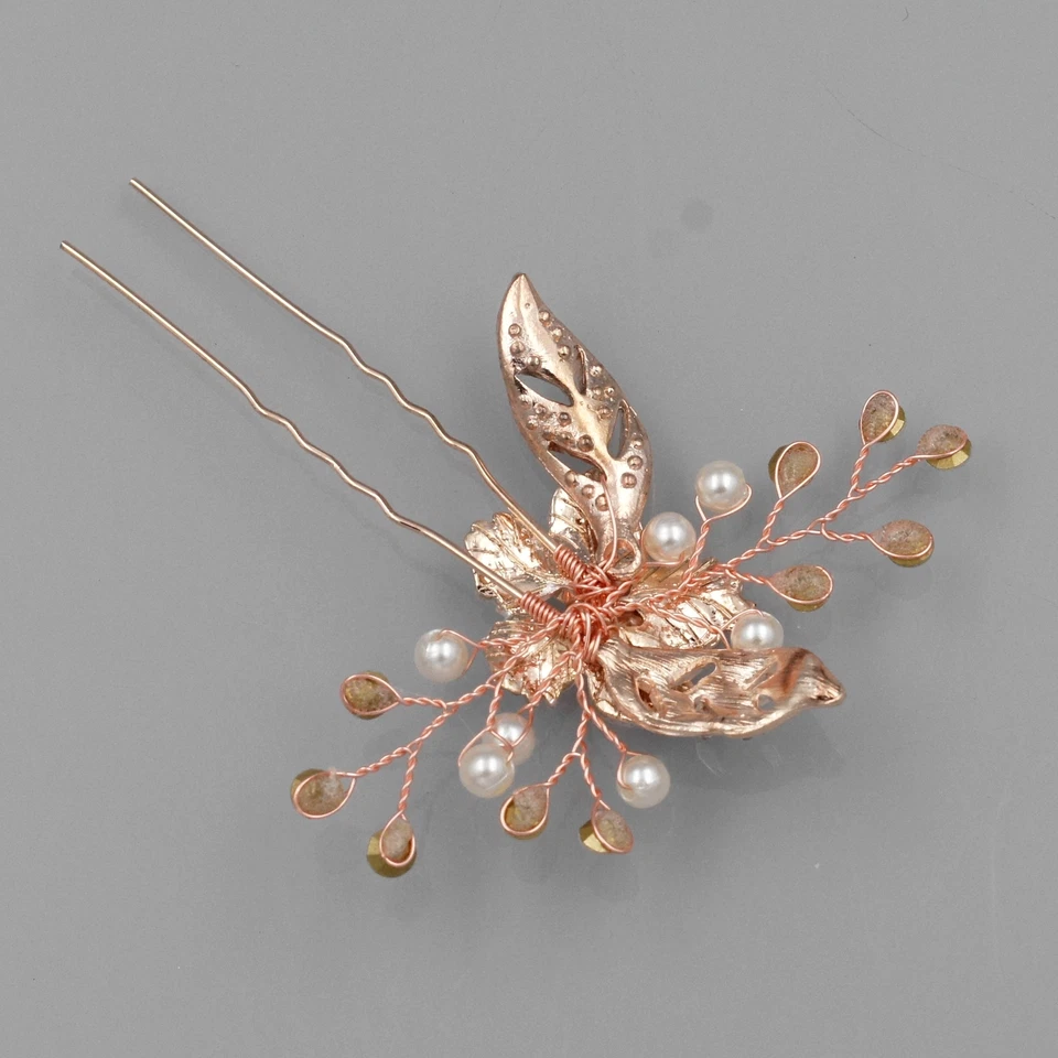 Pin de pelo floral para novia tocado de cristal accesorio de boda ORO ROSA 1 Foto 4 de 4