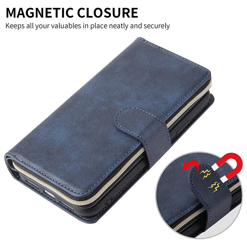 For Nokia 3 Wallet Case 9Card Zipper Slots Kickstand Flip Leather Phone Case - Image 4 of 4