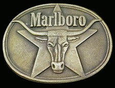 Marlboro Cigarettes Longhorn Texas Star Brass Vintage Belt Buckle
