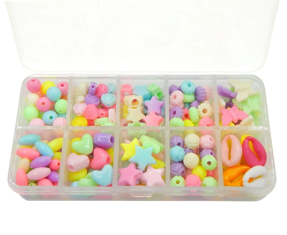 200stk Kunststoffperlen Bunt Acryl Perlen Herz Stern Kugel Plastik Perlenbox B60 - Bild 4 von 4