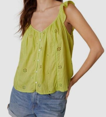 $140 Velvet by Graham & Spencer Women's Green Floral Eyelet Coco Tank Top Size S