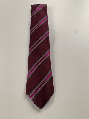 Cravate Paul Smith MAINLINE Prune à Rayures Multicolores – 100% Soie, Made In Italy, Neuf Avec étiquettes