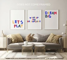 Lets Play, Set of 3 Prints, Minimalist Art, Home Wall Decor, Triptych