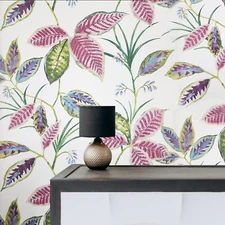 Tropical leaves white green pink blue plants floral botanical modern wallpaper