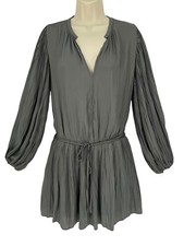 Mustard Seed Women's Mini Dress Pleated Gray Balloon L/S Belted Size S NWT