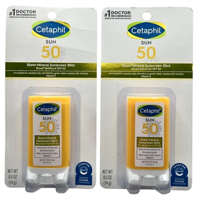 2 Pack Cetaphil Sun 50 Sheer Mineral Sunscreen Stick SPF 50 exp 2/26