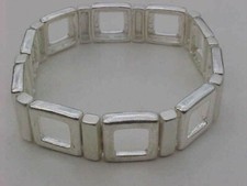 Silver Square Link Bracelet Open Square Stretch Bangle Bracelet 1/2" wide
