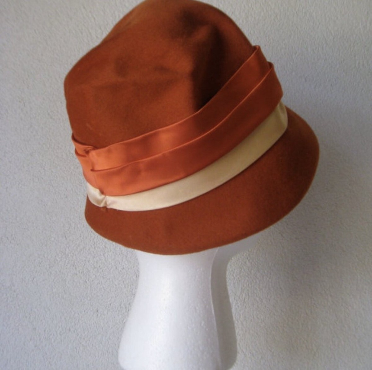 Vintage l 60s Wool Aurora Borealis Rhinestones Jewel Satin Ribbon Mod Bucket Hat Vintage Feather Wool Felt Bucket Hat, 1960s-70s Hat, Fall  main image 2