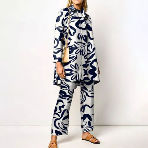 Ladies Two Piece Outfit Long Sleeve Lounge Sets Women Loose Fit Travel Lapel - Picture 9 of 19