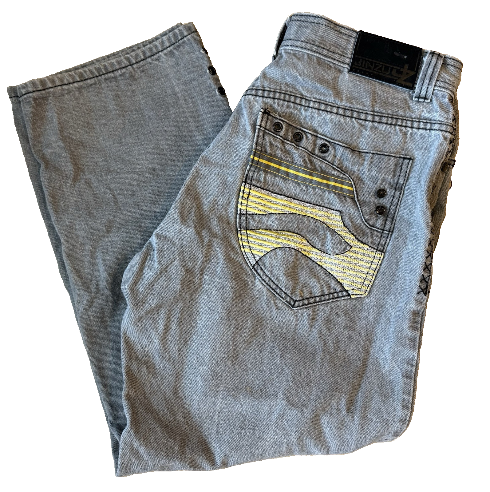 Jinzu Jeans 36x32 Grey baggy Y2k Vintage Embroidered Hip Hop Skater Grunge Goth