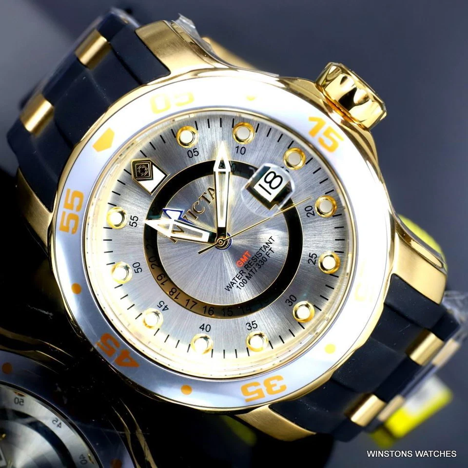 Часы Invicta Pro Diver Scuba GMT серебристый циферблат 18 карат позолота 49 мм новые - Изображение 2 из 4