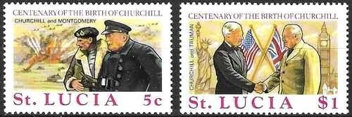 Timbres Personnages Churchill (dont Drapeaux) Ste Lucie 366/367 * (66836CG) - Photo 1/1
