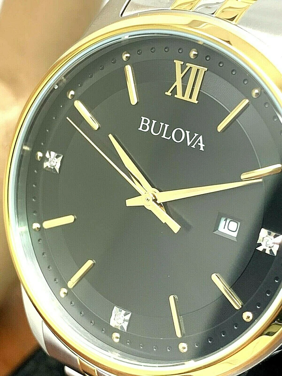 Men's bulova diamond accent watch with black dial cheap