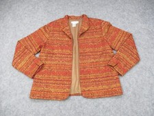 Coldwater Creek Jacket Womens Medium Orange Paisley Open Front Blazer Sport Coat