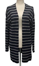 Gap Open Front Longline Cardigan Knit Sweater-Women  s Size L-Navy Gray Stripe