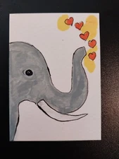 Whimsical Elephant Art ORIGINAL Painting Impressionism Small Tiny GAT PAINTINGS