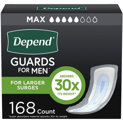 Depend Guards Incontinence Pads for Men, Maximum Absorbency, 168 Count 2 Pack...