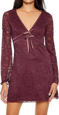 Forever 21 Women's Lace Bow Mini Dress Merlot X-Small New