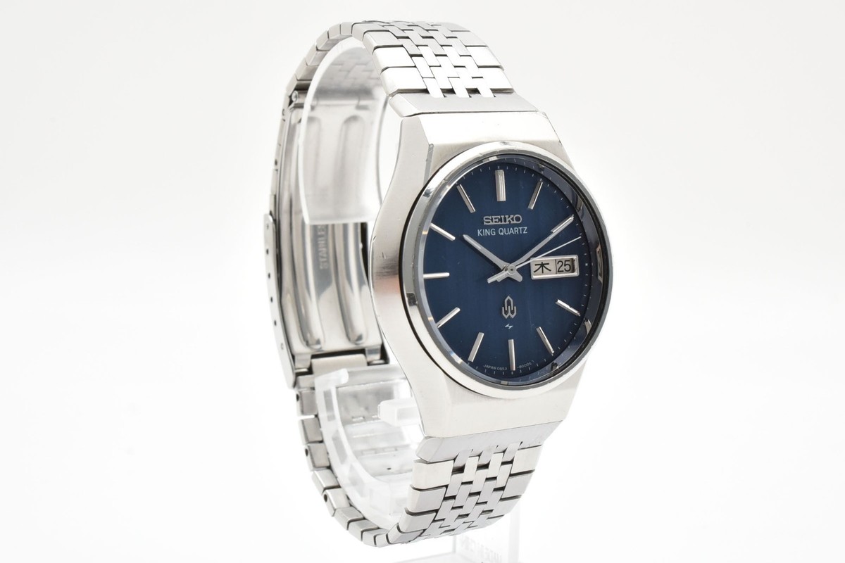 Rare! Vintage [Exc+5] SEIKO King Quartz 0853-8001 Stripe Blue