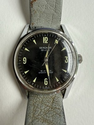 VINTAGE SEKONDA DE LUXE 18 JEWELS SHOCKPROOF UHR. FUNKTIONIERT