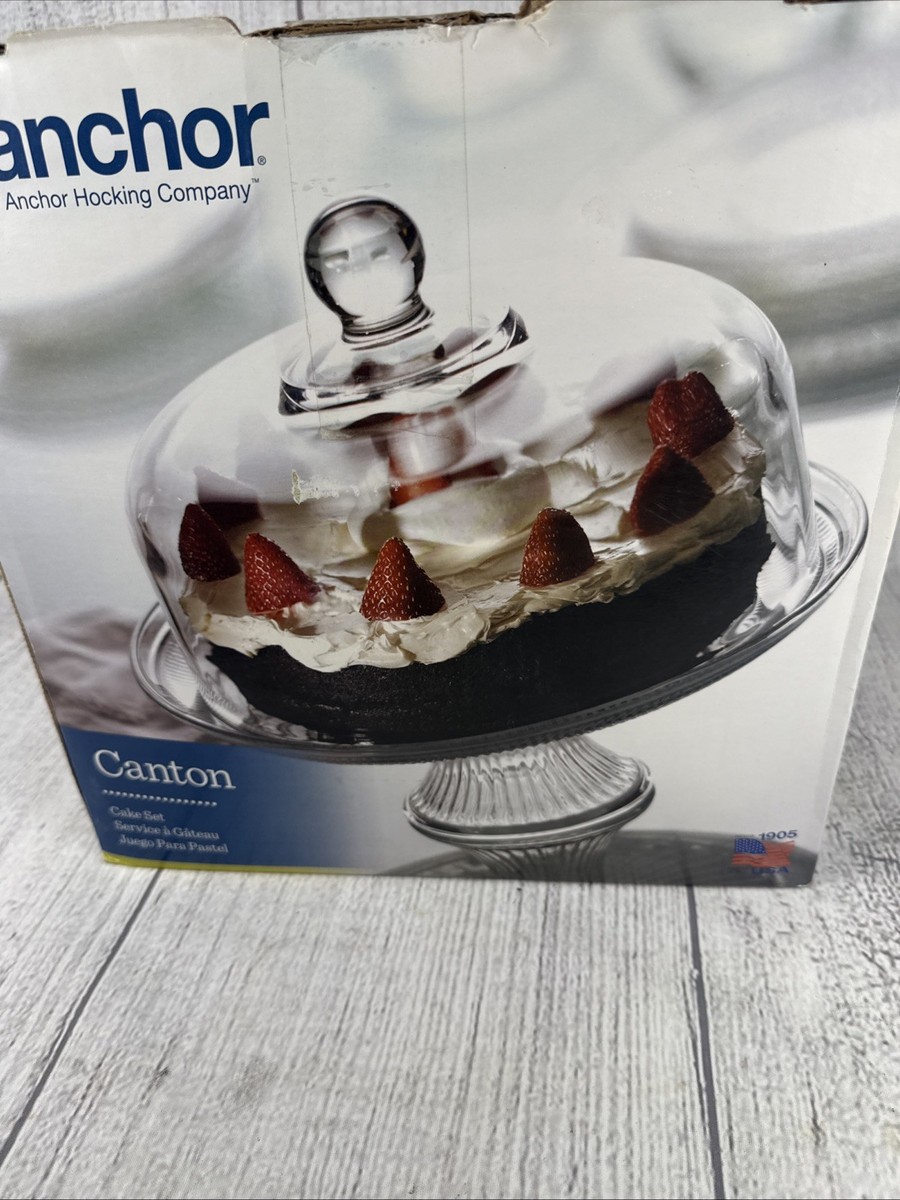 Anchor Hocking Company Canton Cake Set 2 Piece Glass Dome & Plate