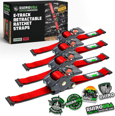 Heavy Duty E Track Ratchet Tie Down Straps - 3033Lb Break Strength, 4 Pack